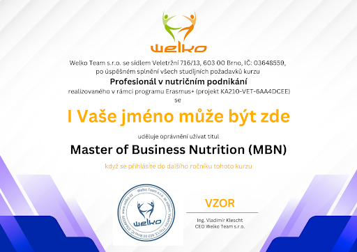 Vzor diplomu MBN — Master of Business Nutrition